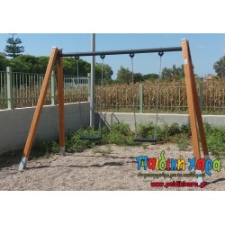 Ξύλινη κούνια παιδικής χαράς παιδιών 2 θέσεων με στρογγυλό μεταλλικό οριζόντιο